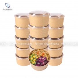 (50 chiếc) Bát giấy Kraft có nắp dùng 1 lần