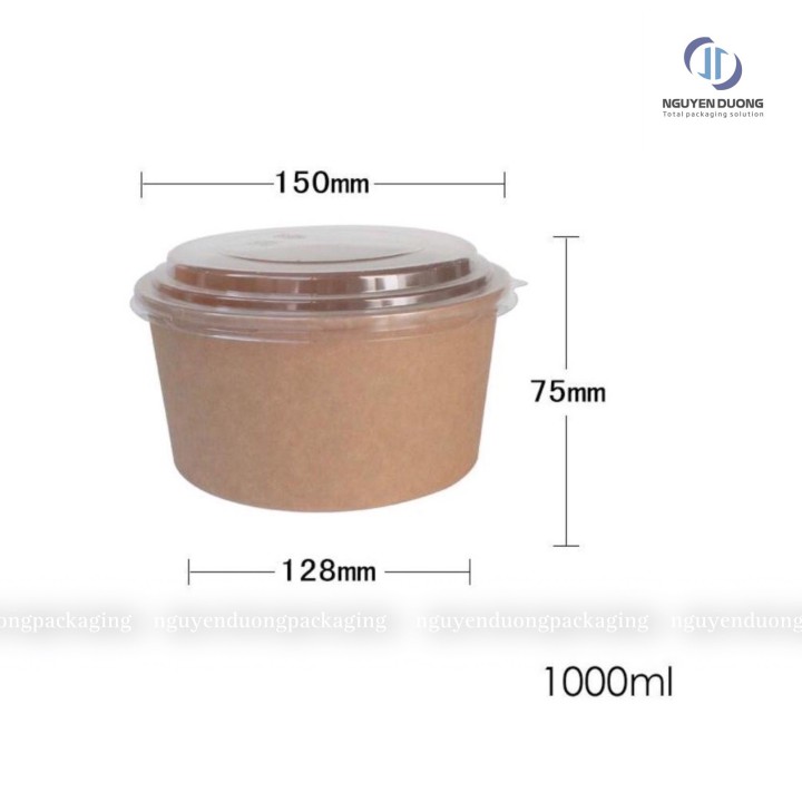 (50 chiếc) Bát giấy Kraft có nắp dùng 1 lần
