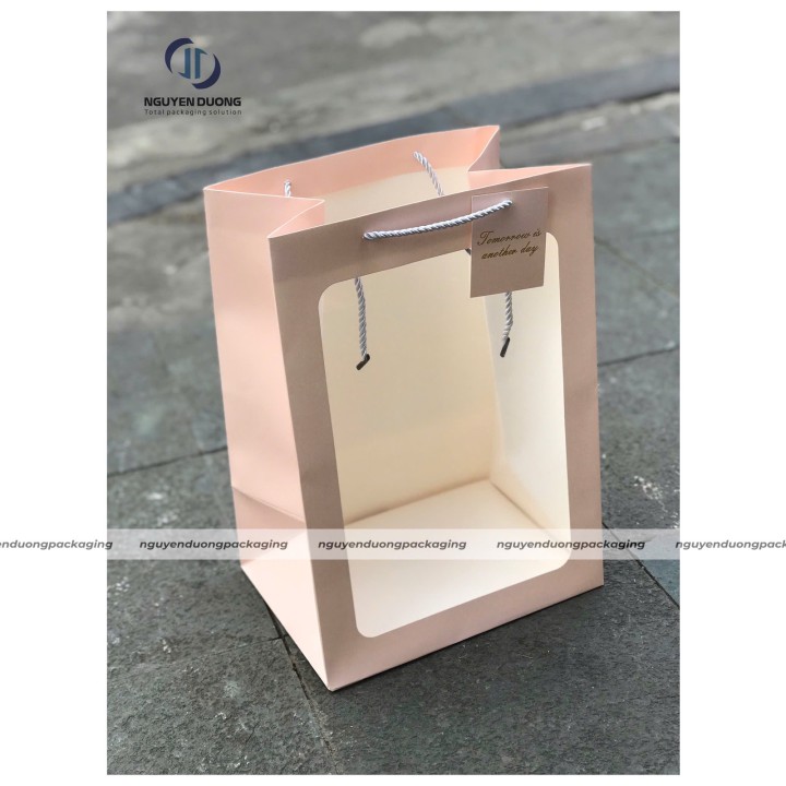 (10 chiếc) Túi giấy cửa sổ Mica quai dây kèm tag