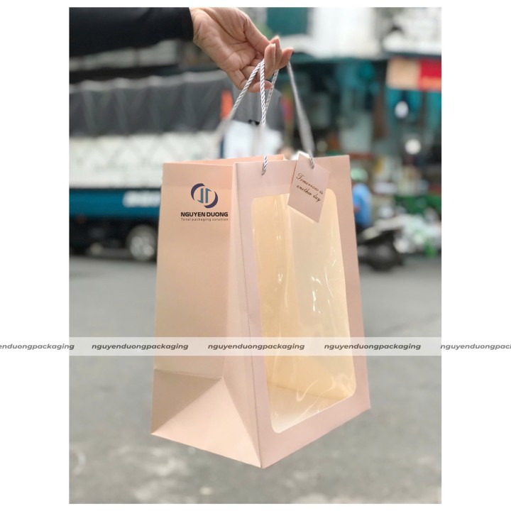(10 chiếc) Túi giấy cửa sổ Mica quai dây kèm tag