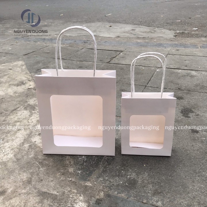 Túi giấy trắng Cửa sổ Mica quai dây