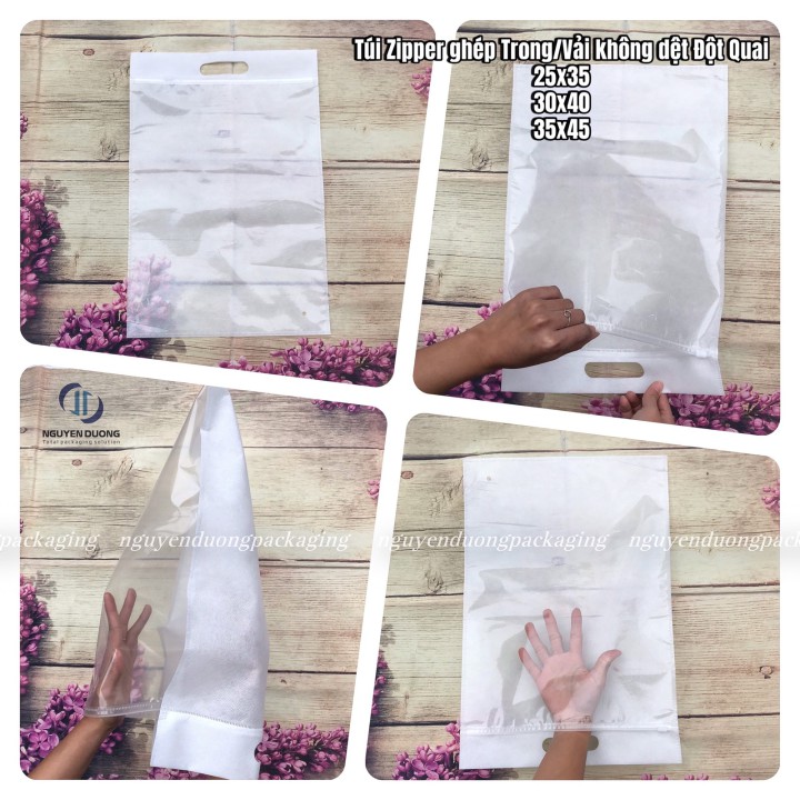 Túi zipper ghép trong/vải không dệt quai xách