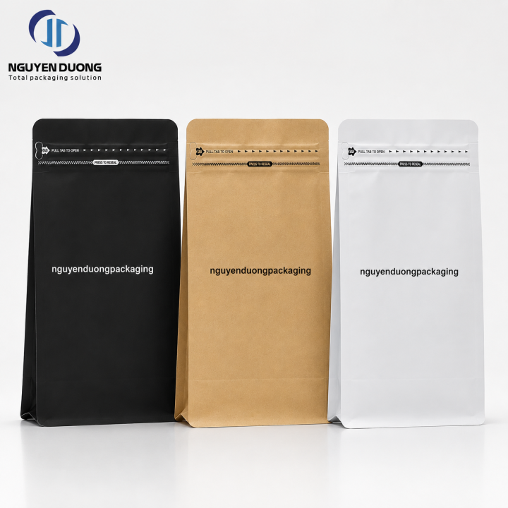 Túi zip 3 biên giấy kraft nâu có cửa sổ