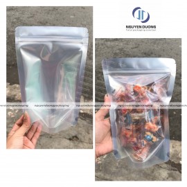 Túi zip 3 biên giấy kraft nâu có cửa sổ