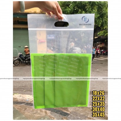 Túi zipper miết đột lỗ quai xách