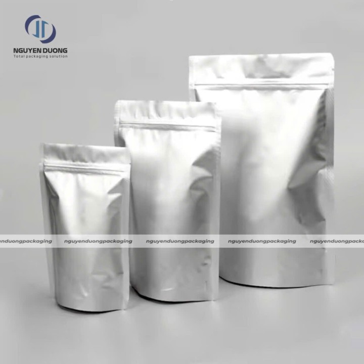 Túi zipper đáy đứng 2 mặt bạc