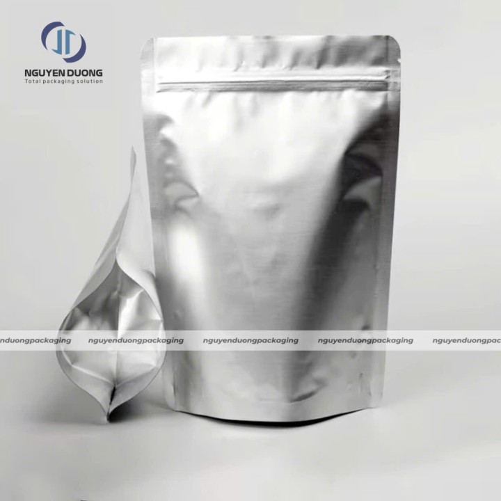 Túi zipper đáy đứng 2 mặt bạc