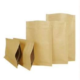 Túi zip 3 biên giấy kraft nâu có cửa sổ