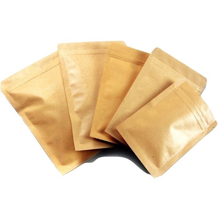 Túi zip 3 biên giấy kraft nâu có cửa sổ