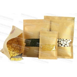 Túi zip 3 biên giấy kraft nâu có cửa sổ