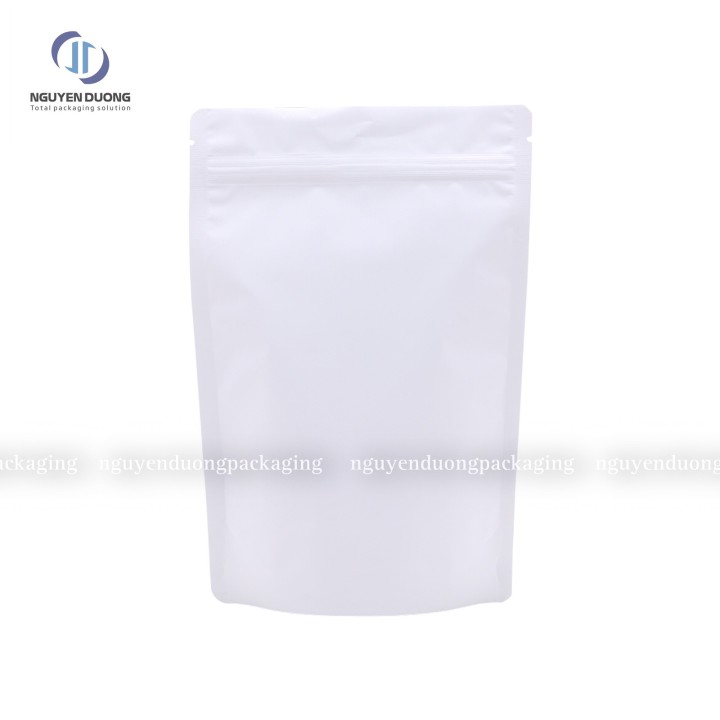 Túi zip giấy kraft trắng đáy đứng không cửa sổ