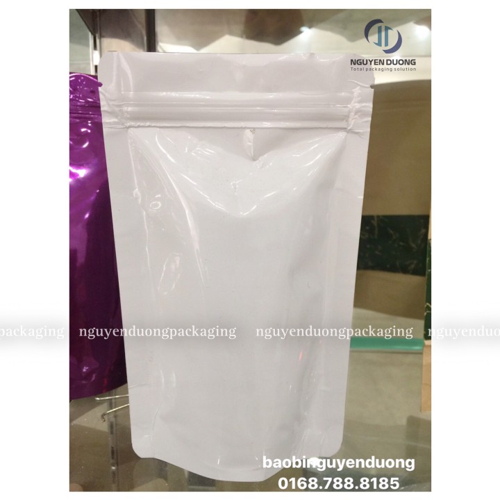 Túi zip giấy kraft trắng đáy đứng không cửa sổ