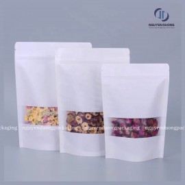 Túi zipper giấy kraft trắng cửa sổ tràn đáy đứng