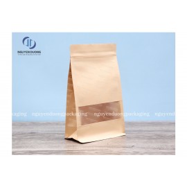 Túi zip 3 biên giấy kraft nâu có cửa sổ