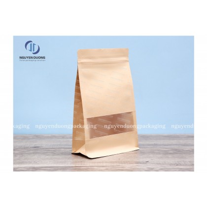 Túi zip giấy kraft nâu 8 biên có cửa sổ