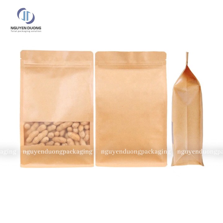Túi zip giấy kraft nâu 8 biên có cửa sổ