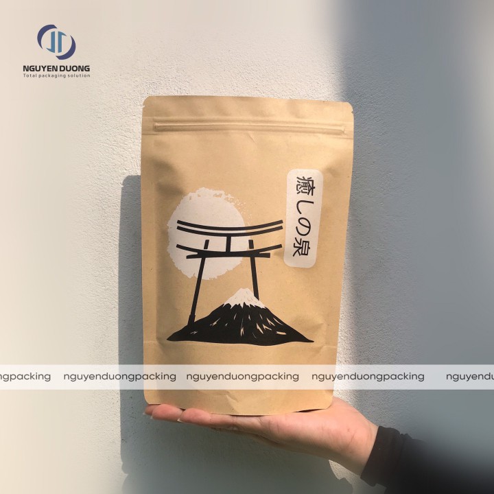 Túi zip giấy kraft nâu đáy đứng không cửa sổ